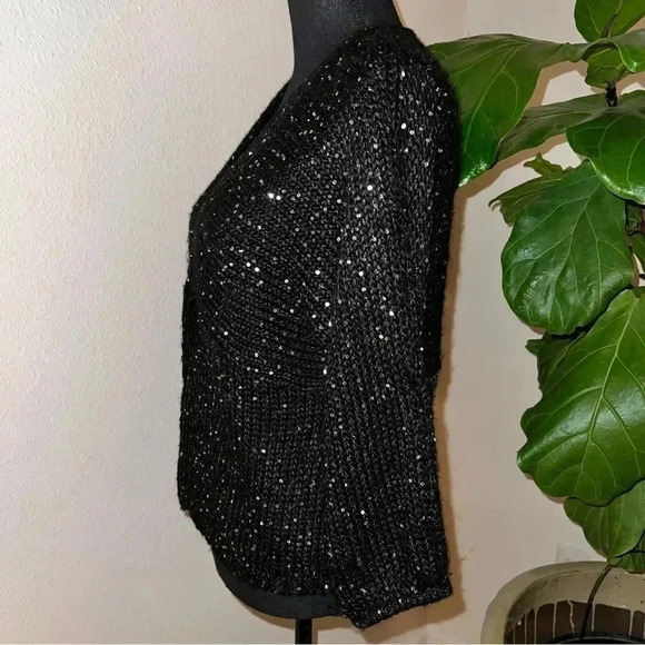 Chico’s Women’s Black Alpaca Blend 3/4 Sleeve Cardigan with Sequins Size 0 - Picture 15 of 16